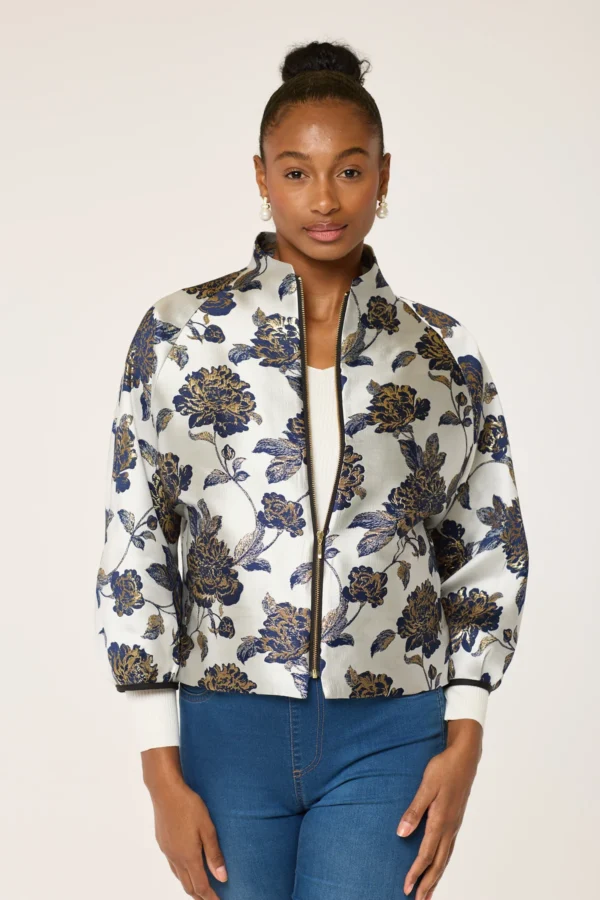 THE BLUE AND CREAM FLOWERY NADINE JACKET.